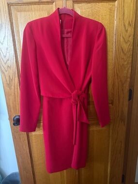 Jones New York Vibrant Red Long-Sleeve Wrap Dress with Side Tie